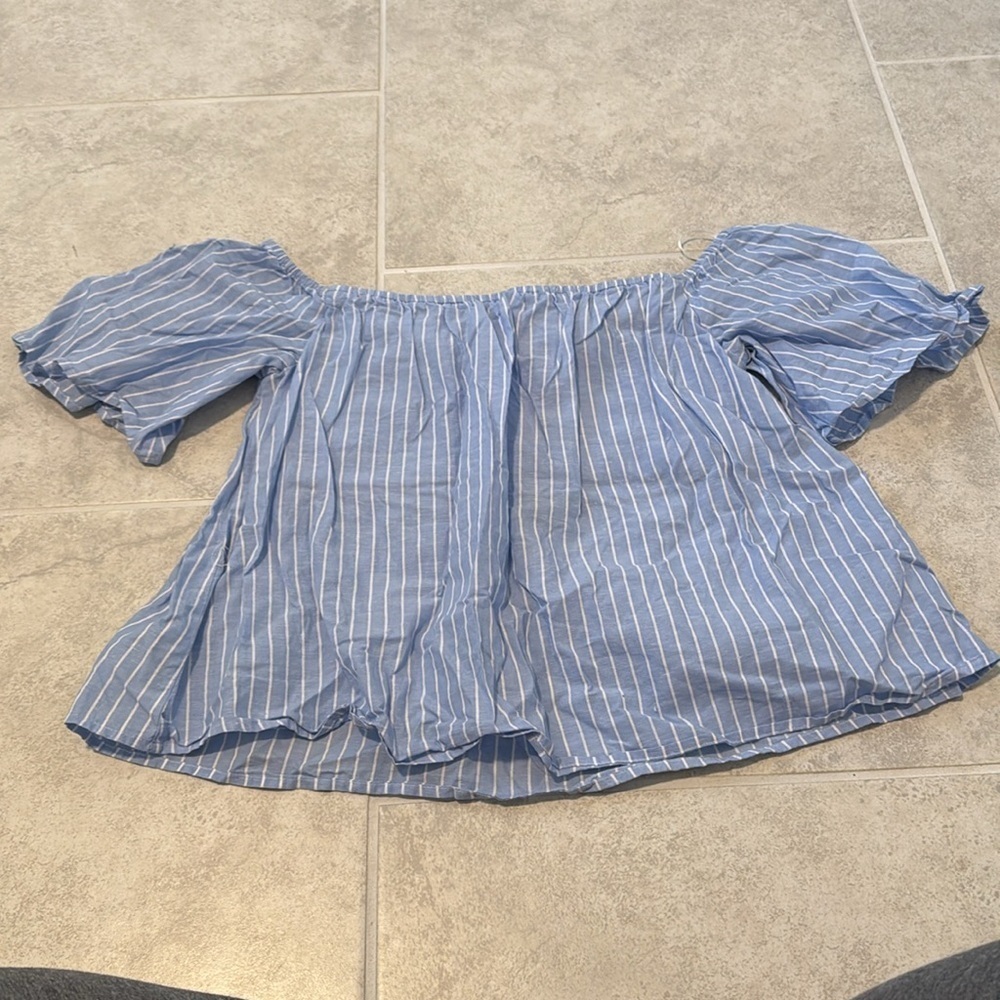 Blue Striped Off-Shoulder Top - Picture 2 of 3